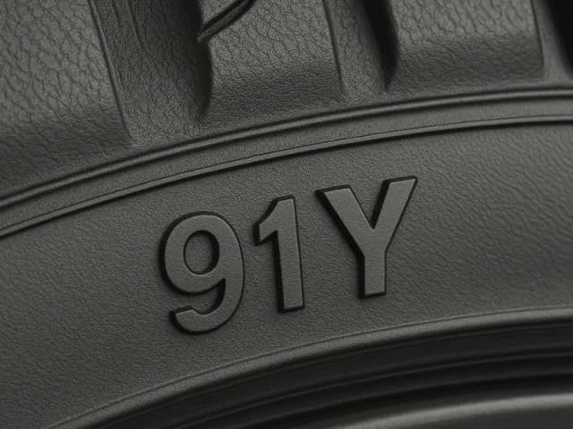 Load and speed rating 91Y moulded into a tyre sidewall