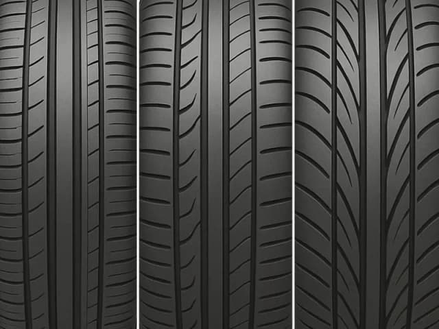 Side-by-side tread patterns of different tyre types